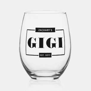 Personalised Modern Bold Gigi Est New Grandma Stemless Wine Glass