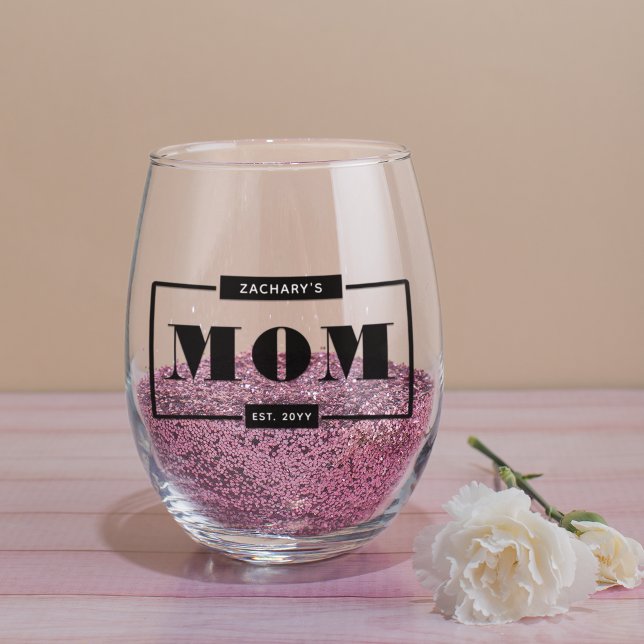 Personalised Modern Bold Mum Est New Mummy Stemless Wine Glass (Creator Uploaded)
