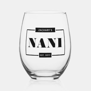 Personalised Modern Bold Nani Est New Grandma Stemless Wine Glass