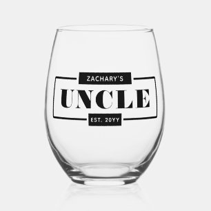 Personalised Modern Bold Uncle Est New Uncle Stemless Wine Glass