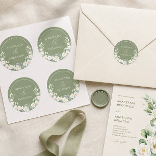 Personalised Modern Botanical Greenery Wedding Classic Round Sticker