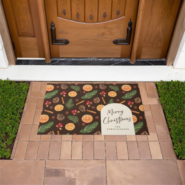 Personalised Modern Botanical Merry Christmas  Doormat (Outdoor)