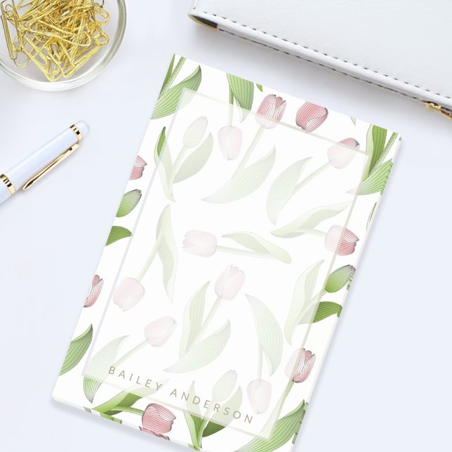 Personalised Modern Botanical Pink Tulip Flower Post-it Notes (Creator Uploaded)