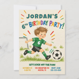 Personalised Modern Boy Soccer Birthday Invitation