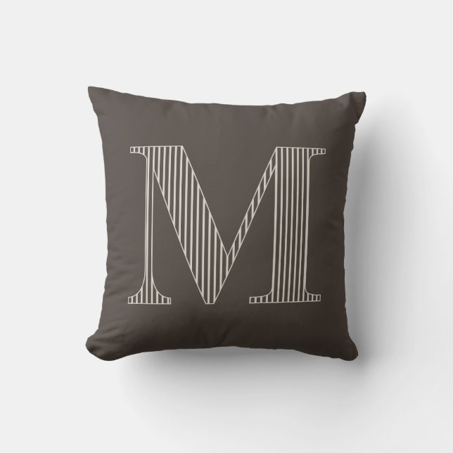 Personalised Modern Brown Striped Monogram Initial Cushion (Front)