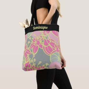 Personalised Modern Bud & Flower Pattern Tote Bag