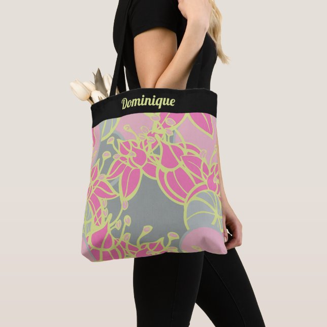 Personalised Modern Bud & Flower Pattern Tote Bag (Close Up)