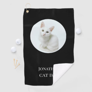 Personalised Modern Cat Dad Black Own Photo  Golf Towel