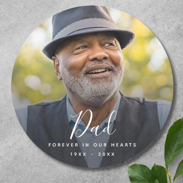 Personalised Modern Celebration of Life Funeral Classic Round Sticker (Dad Photo Memorial Sticker Label)