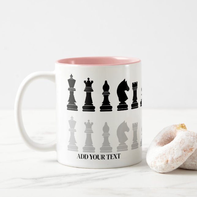 Personalised Modern Chess Piece Game  Two-Tone Coffee Mug (With Donut)