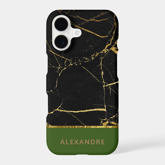 Personalised Modern chic Black marble Gold Green (Back)