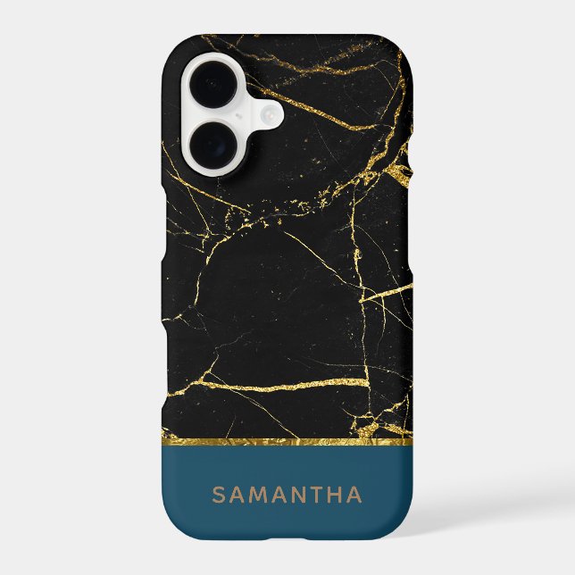 Personalised Modern chic Black marble Gold Teal (Back)