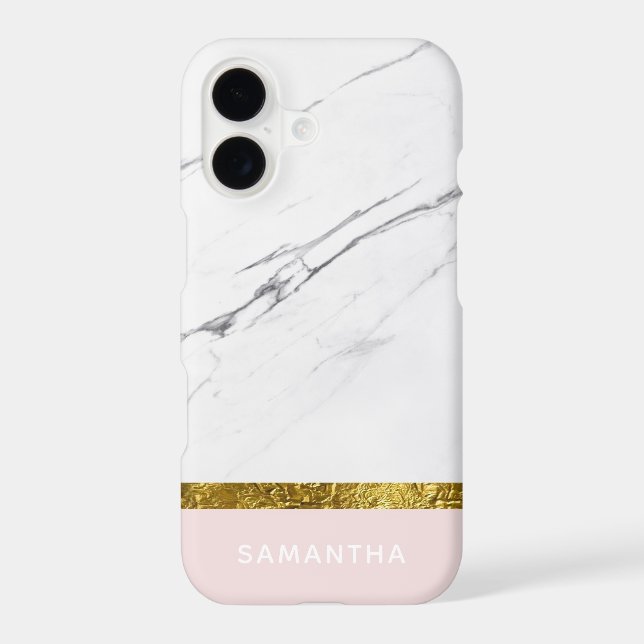 Personalised Modern chic white marble Gold Pink (Back)