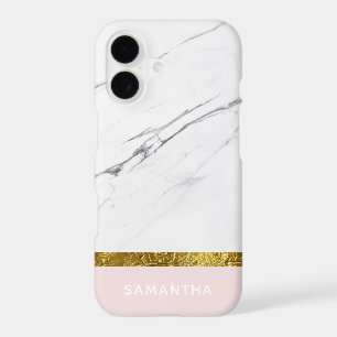 Personalised Modern chic white marble Gold Pink