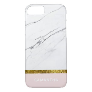 Personalised Modern chic white marble Gold Pink iPhone 8/7 Case