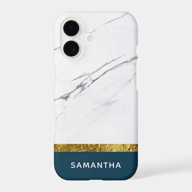 Personalised Modern chic white marble Gold Teal (Back)
