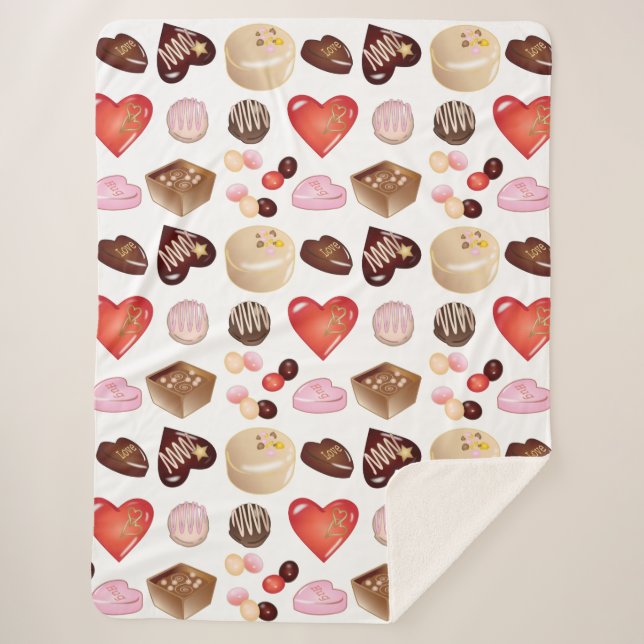Personalised Modern Chocolate Candy Heart Pattern Sherpa Blanket (Front)