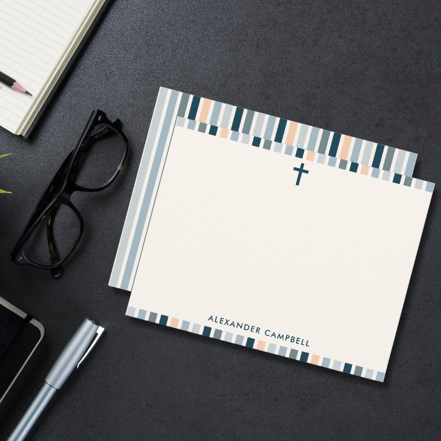 Personalised Modern Christian Striped Cross Card (Simple cross and soft stripes—perfect for personal, faith-filled notes.)