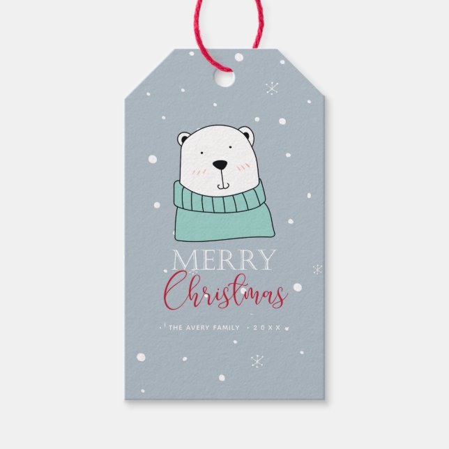 Personalised Modern Christmas Bear Gift Tags (Front)