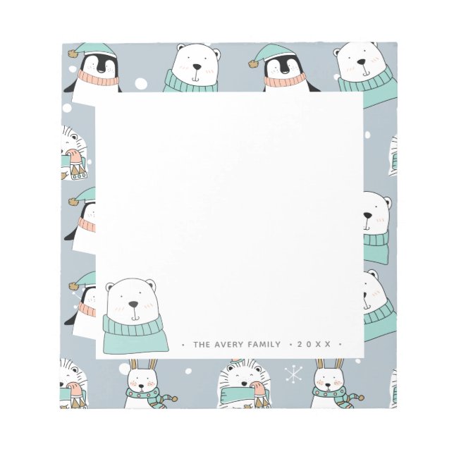 Personalised Modern Christmas Cute Animals Notepad (Front)
