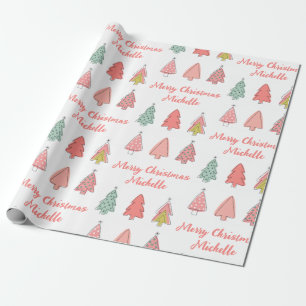 Personalised Modern Christmas Pink Pine Tree       Wrapping Paper
