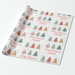 Personalised Modern Christmas Pink Pine Tree       Wrapping Paper