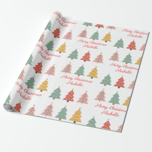 Personalised Modern Christmas Pink Pine Tree       Wrapping Paper