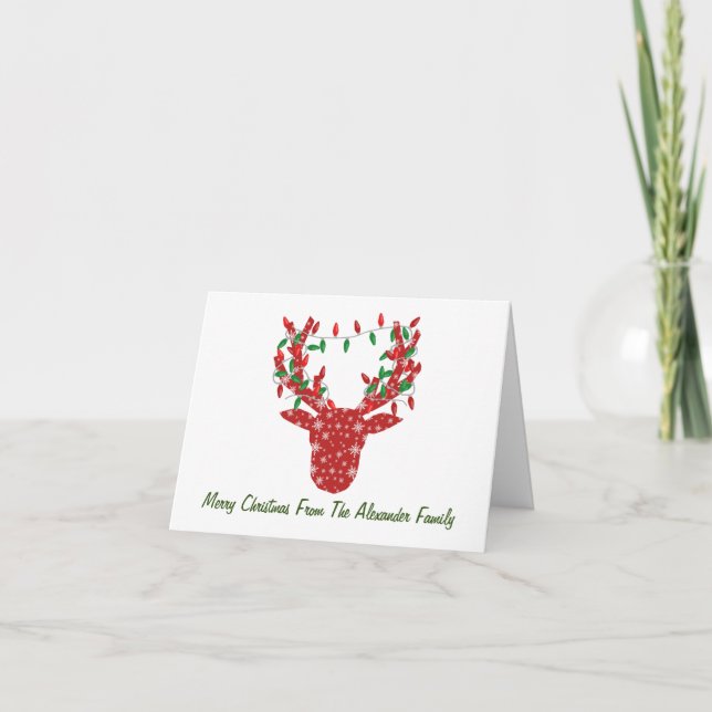 Personalised Modern Christmas Reindeer Lights Card (Front)