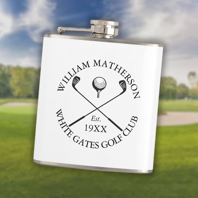 Personalised Modern Classic Golf Club Name Hip Flask (Creator Uploaded)