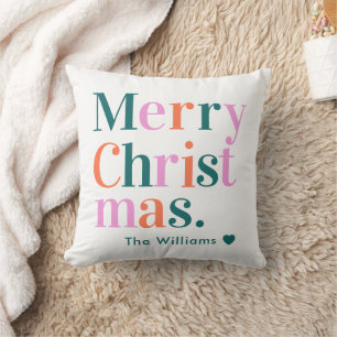 Personalised Modern Colourful Merry Christmas Cushion