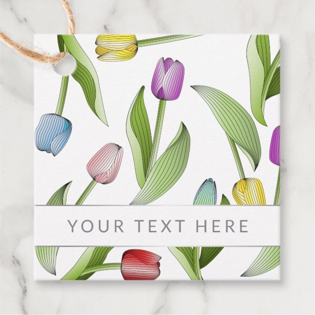 Personalised Modern Colourful Tulip Floral Pattern Favour Tags (Front)