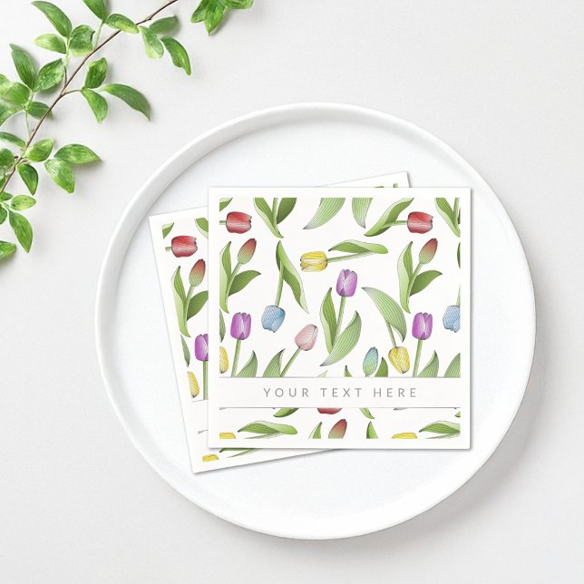 Personalised Modern Colourful Tulip Floral Pattern Napkin (Creator Uploaded)