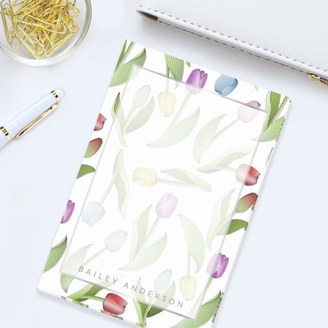 Personalised Modern Colourful Tulip Floral Pattern Post-it Notes (Creator Uploaded)