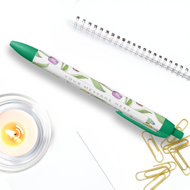 Personalised Modern Colourful Tulip Flower Black Ink Pen (Creator Uploaded)