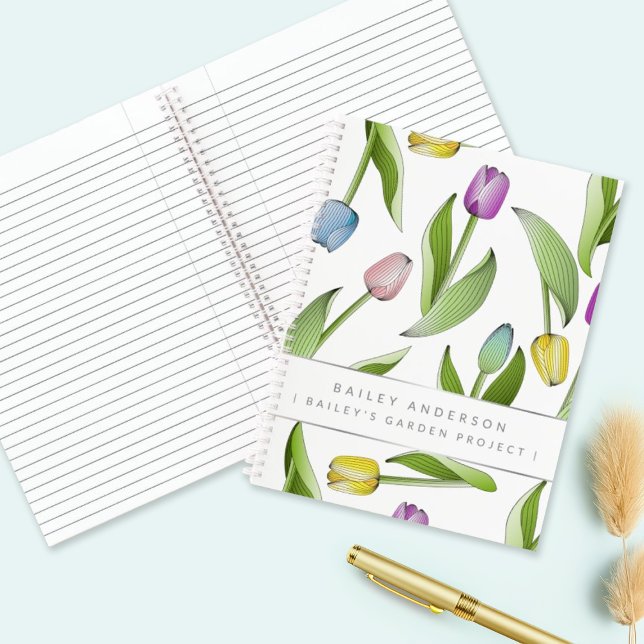 Personalised Modern Colourful Tulip Flower Design Notebook (Creator Uploaded)