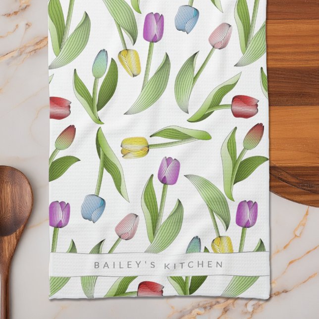 Personalised Modern Colourful Tulip Tea Towel (Creator Uploaded)