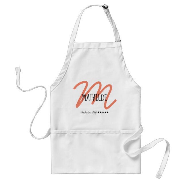 Personalised Modern Coral Elegant Monogram Chef Standard Apron (Front)