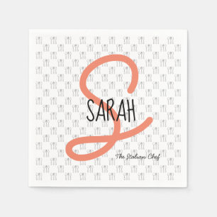 Personalised Modern Coral Elegant Monogram Napkin