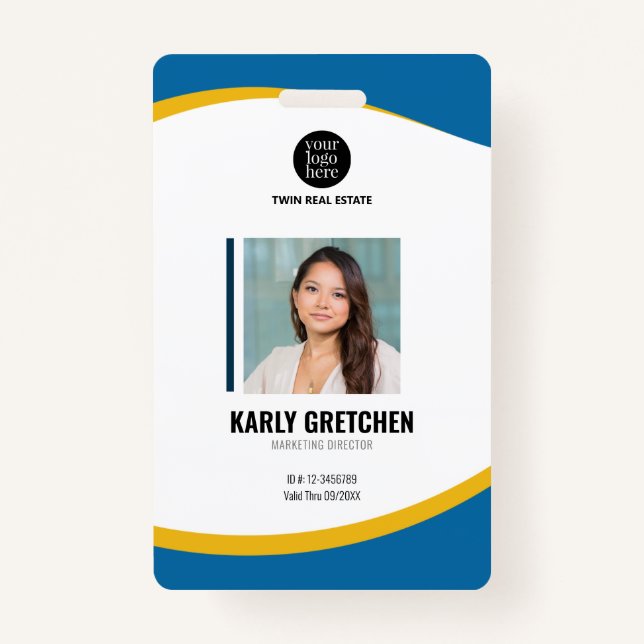 Personalised Modern Corporate Employee ID Blue ID Badge (Front)