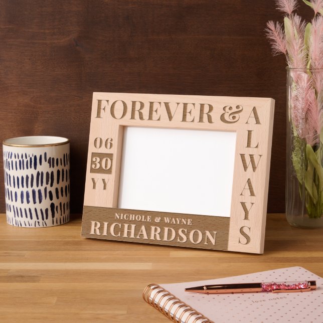Personalised Modern Couples Name Wedding Date Gift Etched Frames (Left)