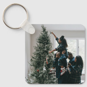 Personalised Modern Custom Christmas Family Photo Key Ring