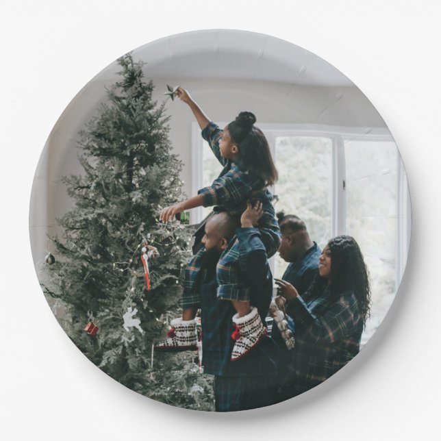 Personalised Modern Custom Christmas Family Photo  Paper Plate (Front)