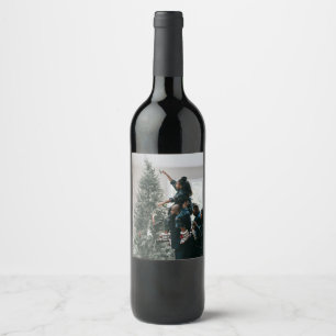 Personalised Modern Custom Christmas Family Photo Wine Label
