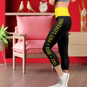 Personalised Modern Cute Bright Yellow Cat Dog Pet Capri Leggings