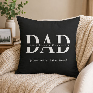 Personalised Modern DAD Black Throw Pillow