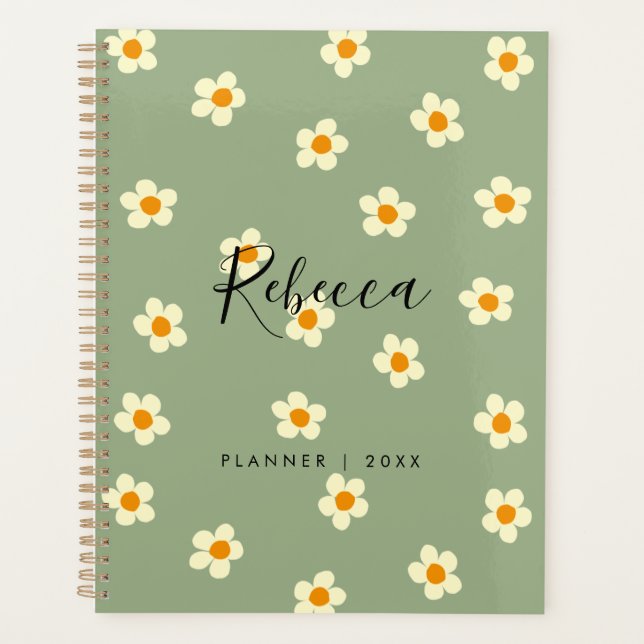 Personalised Modern Daisy Floral Green 2023 Planner (Front)