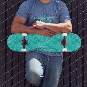 Personalised Modern Distressed Turquoise Skateboard
