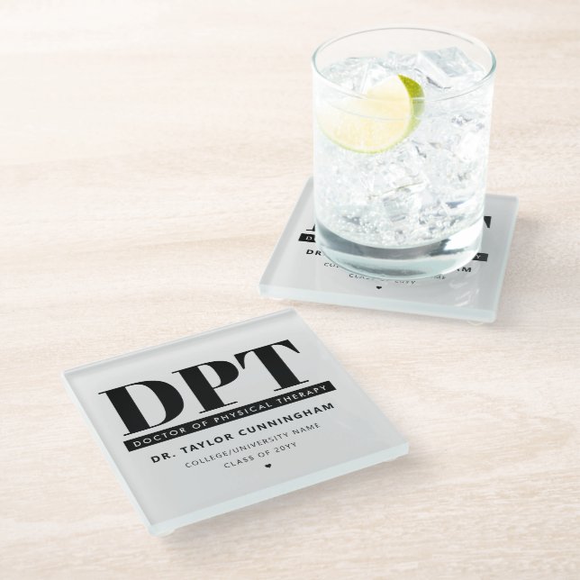 Personalised Modern DPT Doctor of Physical Therapy Glass Coaster (Angled)