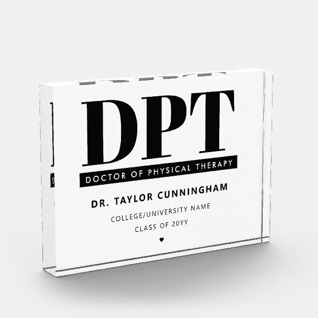 Personalised Modern DPT Doctor of Physical Therapy Photo Block (Left)