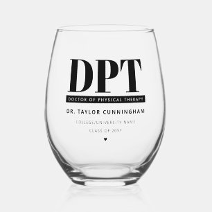 Personalised Modern DPT Doctor of Physical Therapy Stemless Wine Glass